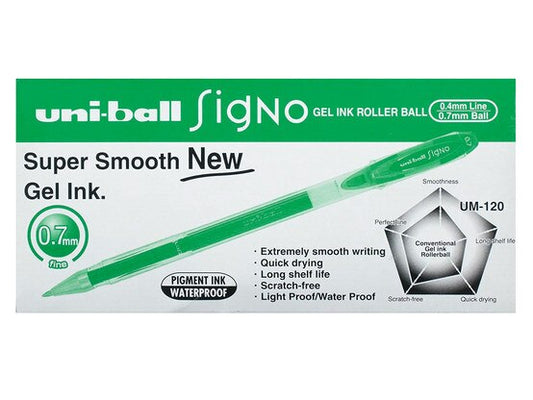 Uni-ball Signo Gel ink Pen Roller 0.4mm line & 0.7mm Ball UM - 120 12 Pieces - Green