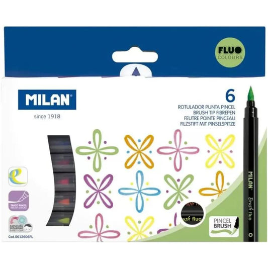 "Milan Fluorescent Brush Markers Set Of 6 "