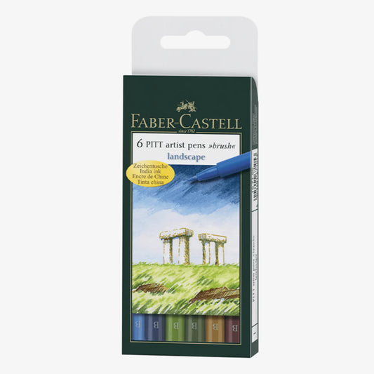 "Faber Castell Pitt Artist Pen Brush Tip Marker Wallet of 6 "