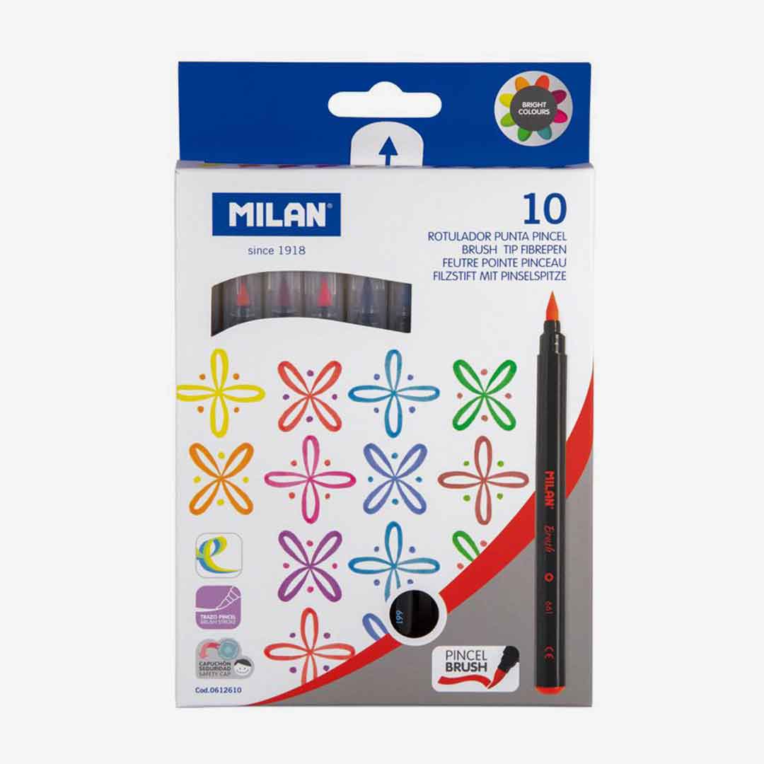 "Milan Water Based Brush Tip Fibre Pens Box of 10 "