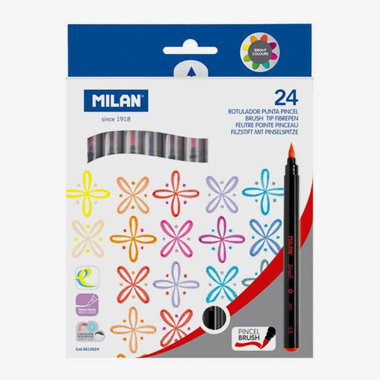 "Milan Water Based Brush Tip Fibre Pens Box of 24 "