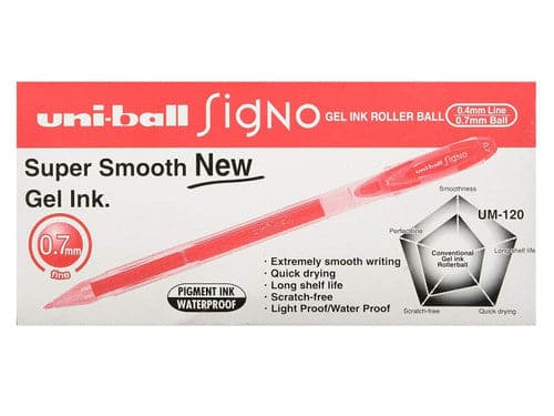 Uni-ball Signo Gel ink Pen Roller 0.4mm line & 0.7mm Ball UM - 120 12 Pieces - Red