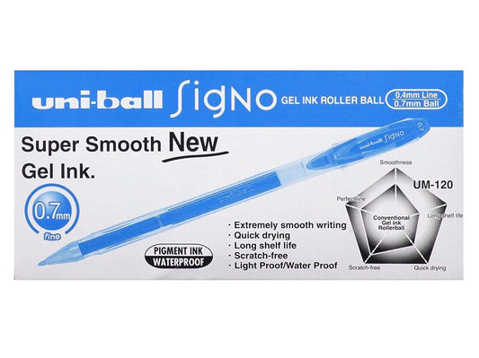 Uni-ball Signo Gel ink Pen Roller 0.4mm line & 0.7mm Ball UM - 120 12 Pieces - Blue